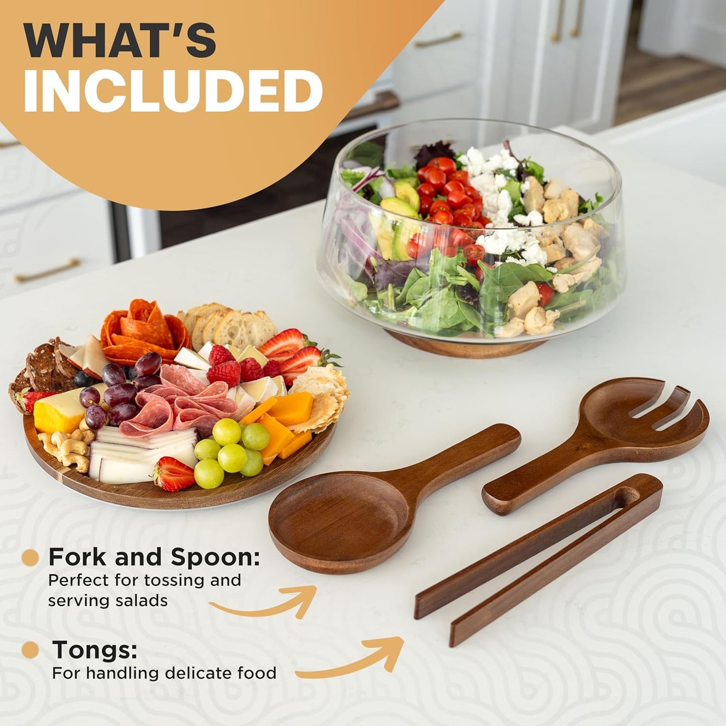 Glass Salad Bowl with Lid Set